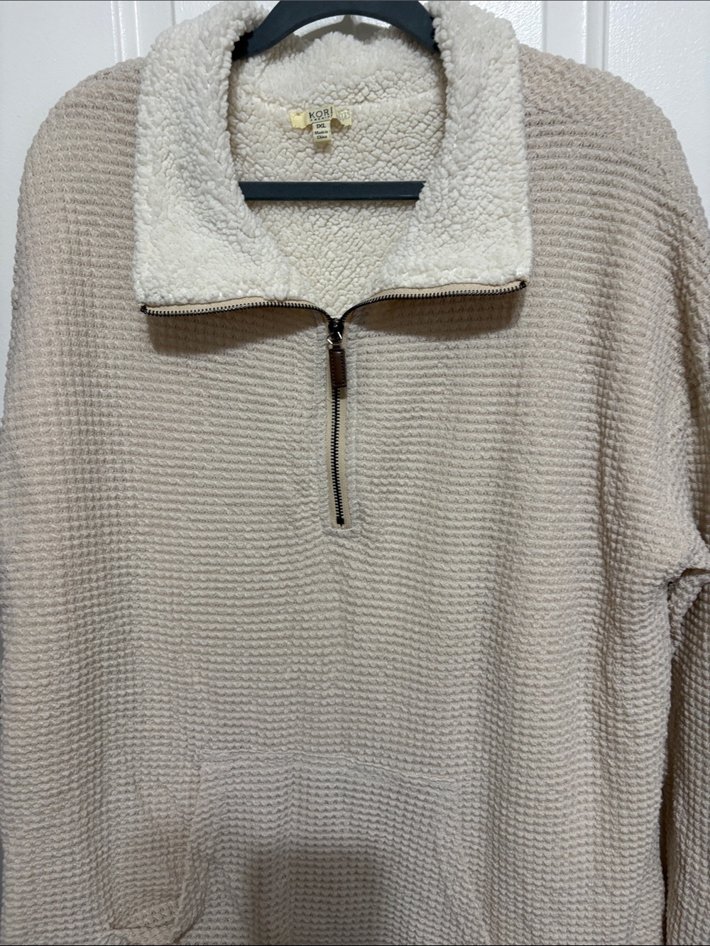 Kori Cream Textured Half‑Zip Sherpa Turtleneck Pullover